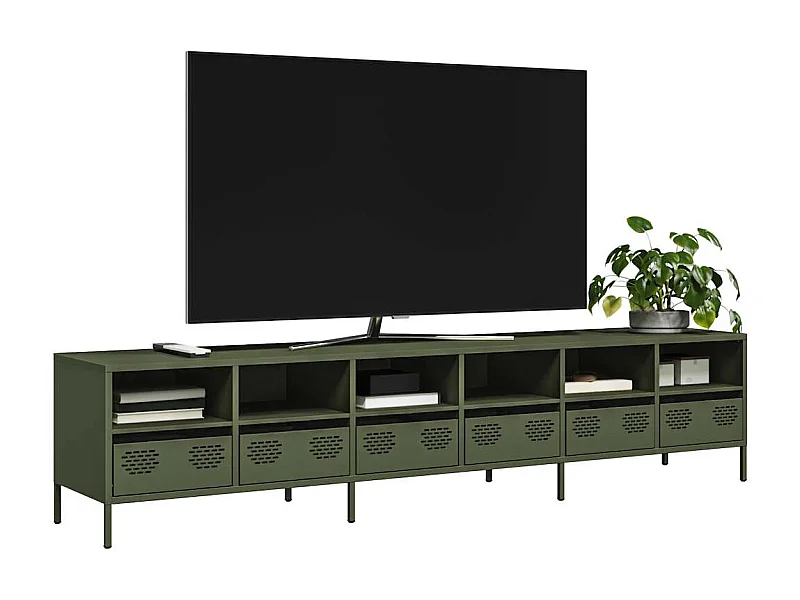Tv-meubel | Tv-Bank | TV-kast202x39x43,5 cm koudgewalst staal olijfgroen