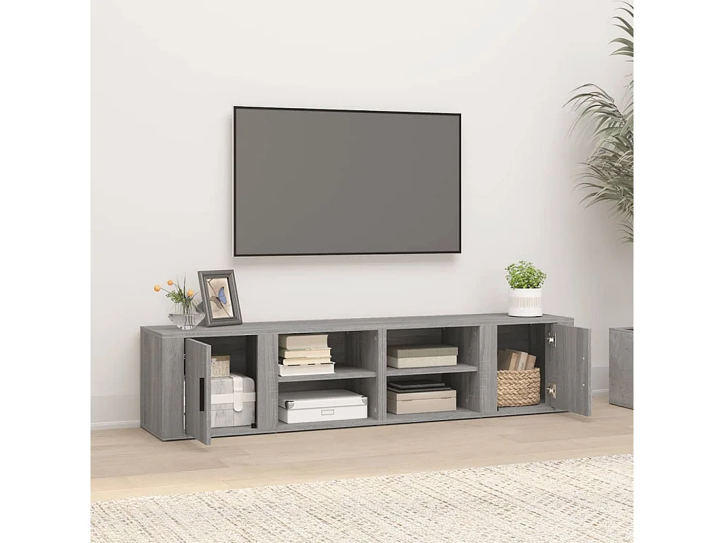 Mueble TV | Gabinete de TV | Mueble de salón 2 uds madera contrachapada gris Sonoma 80x31,5x36 cm