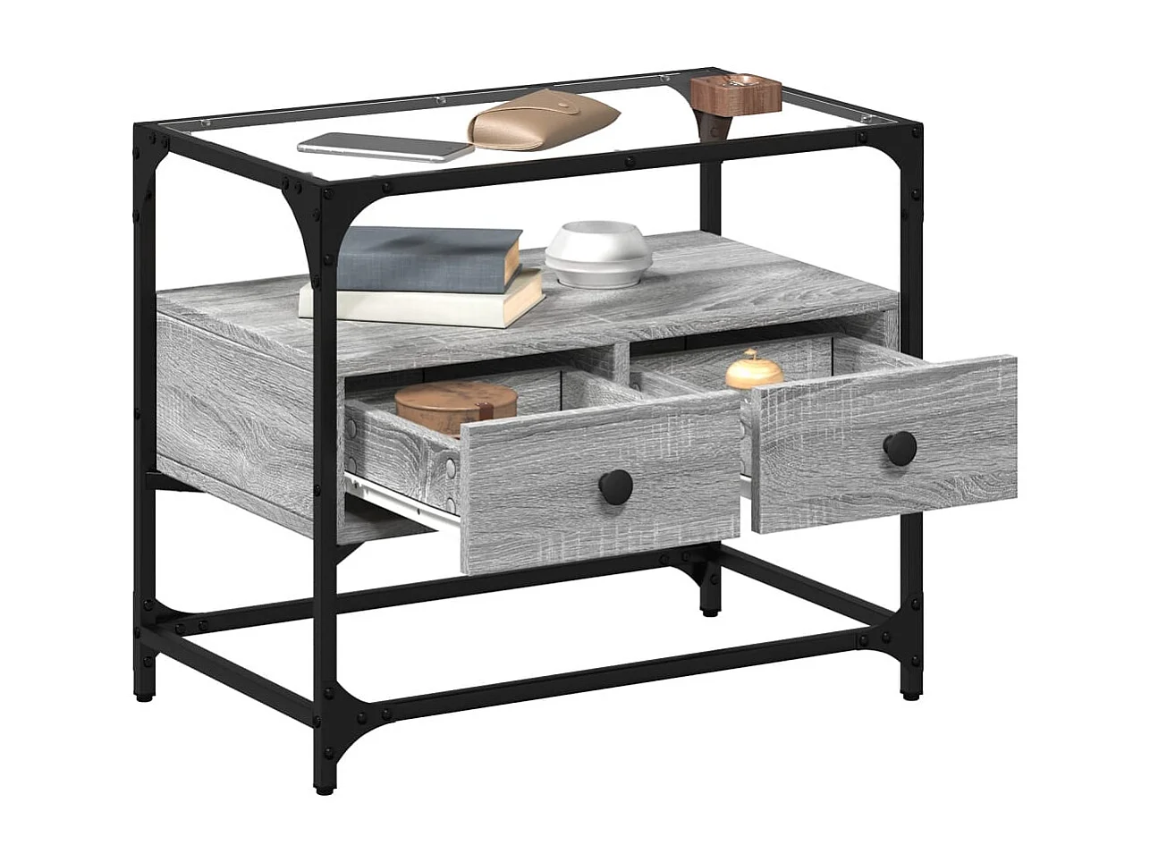 Mueble TV | Gabinete de TV | Mueble de salón cristal y madera ingeniería gris Sonoma 60x35x51 cm