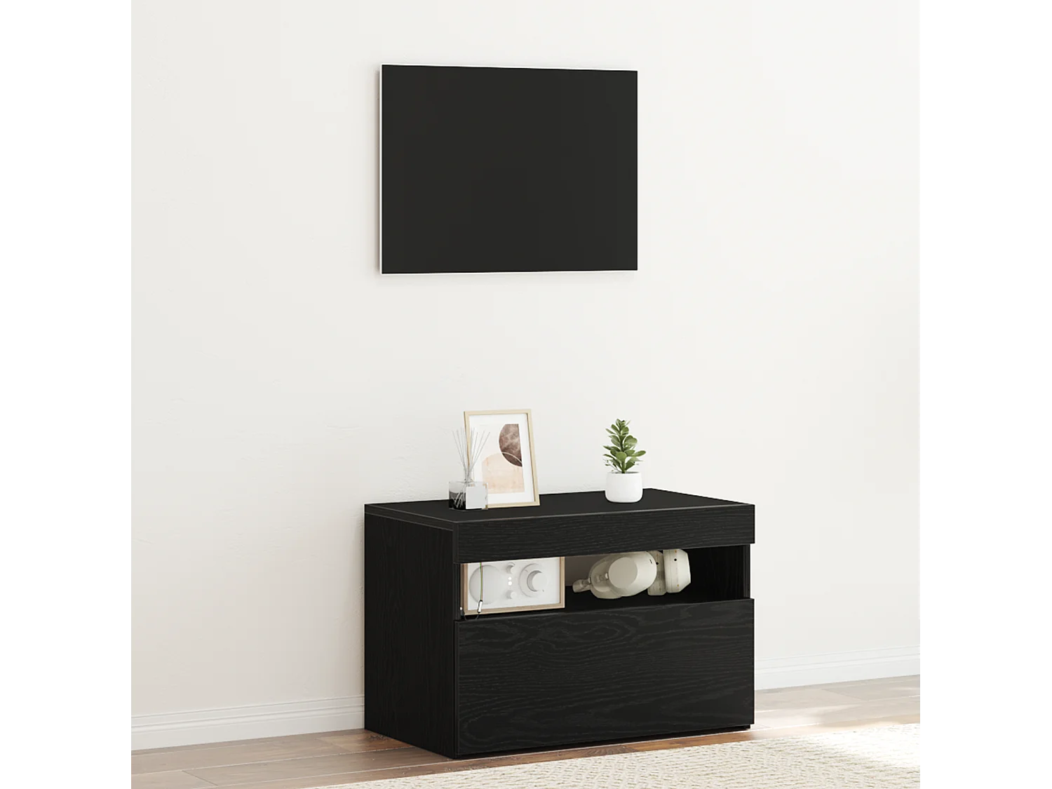 Tv-meubel | Tv-Bank | TV-kastmet LED-verlichting Zwart Eiken 60x35x40 cm Gemaakt van Hout