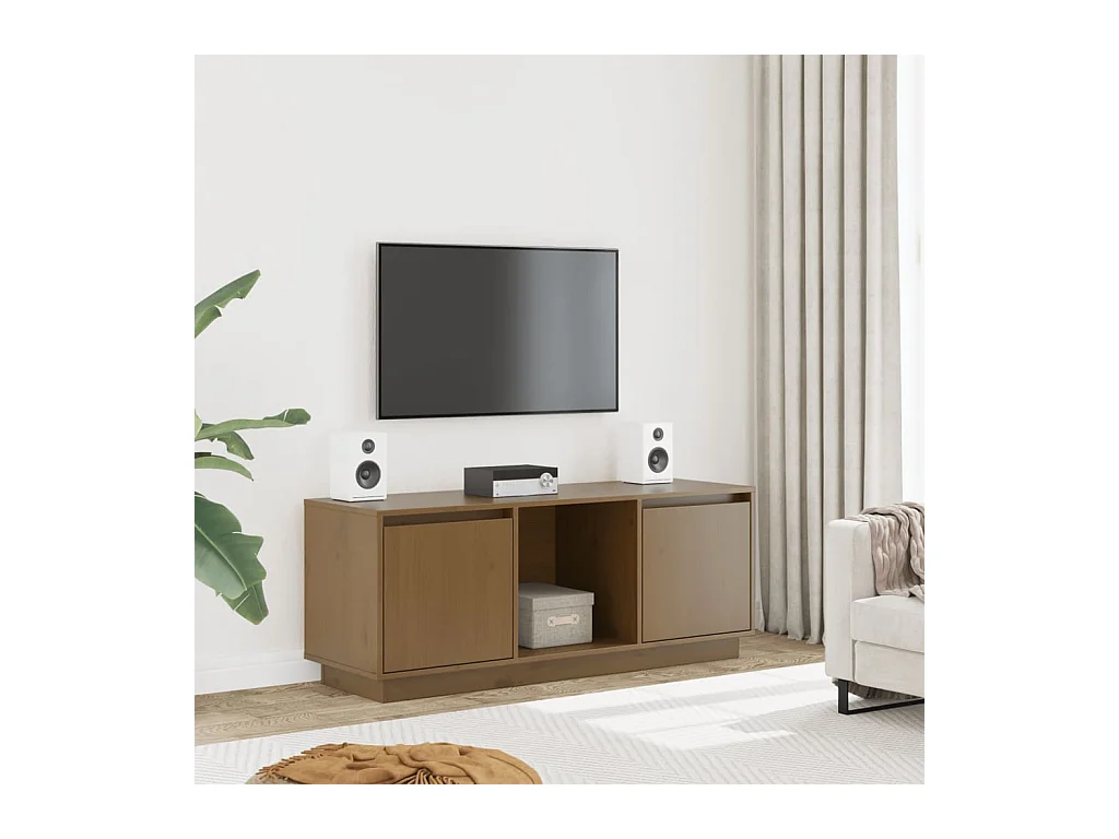 Mueble para TV  | Gabinete de TV |  Mueble de salón madera maciza de pino marrón miel 110,5x35x44 cm