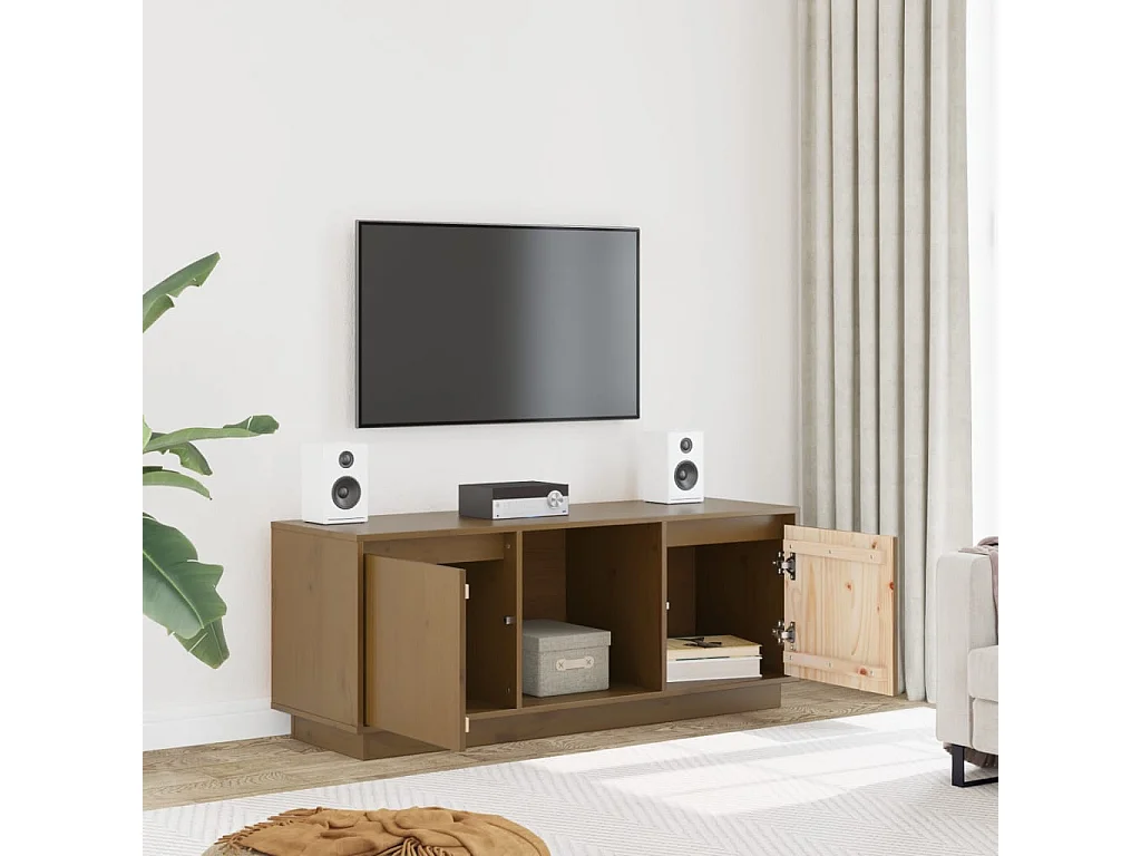 Mueble para TV  | Gabinete de TV |  Mueble de salón madera maciza de pino marrón miel 110,5x35x44 cm