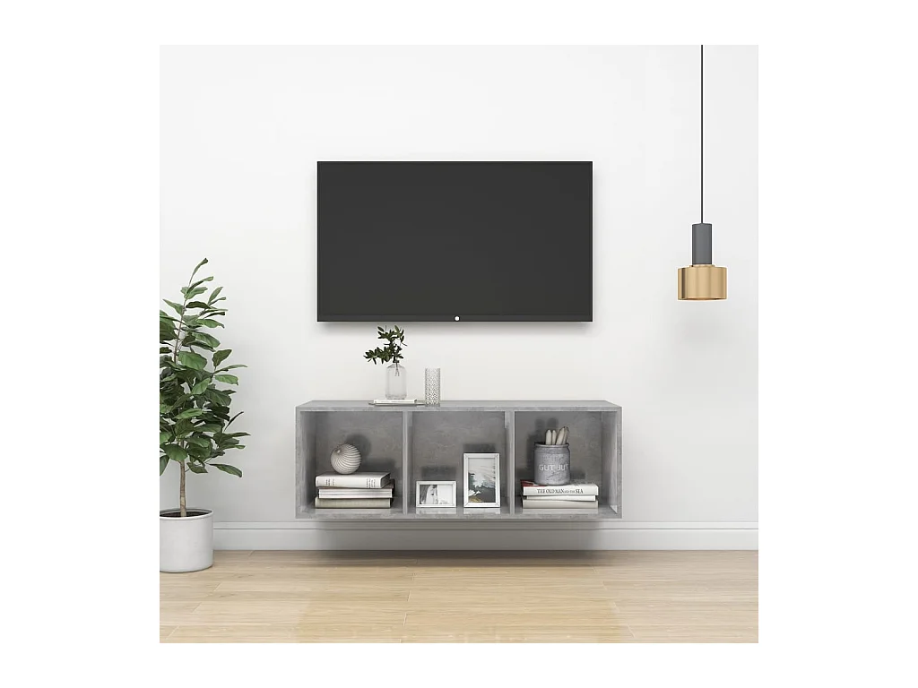 Mueble TV | Gabinete de TV | Mueble de salón pared madera contrachapada hormigón 37x37x107 cm