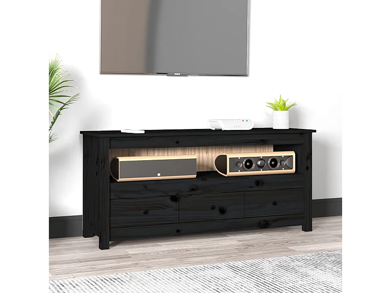Mueble de TV | Mueble de salón de madera maciza de pino negro 114x35x52 cm