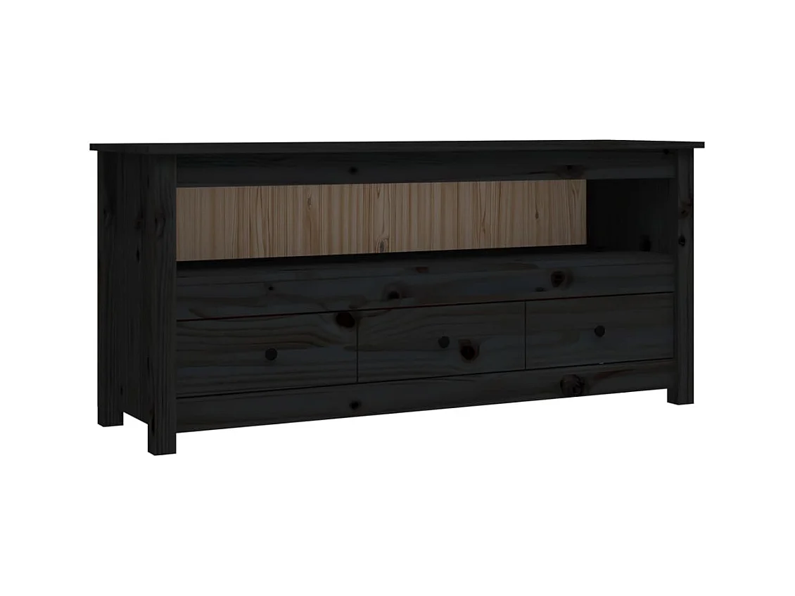 Mueble de TV | Mueble de salón de madera maciza de pino negro 114x35x52 cm