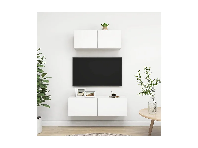 Ensemble de meubles TV | Bancs TV | Armoires TV 2 pcs Blanc Bois d'ingénierie