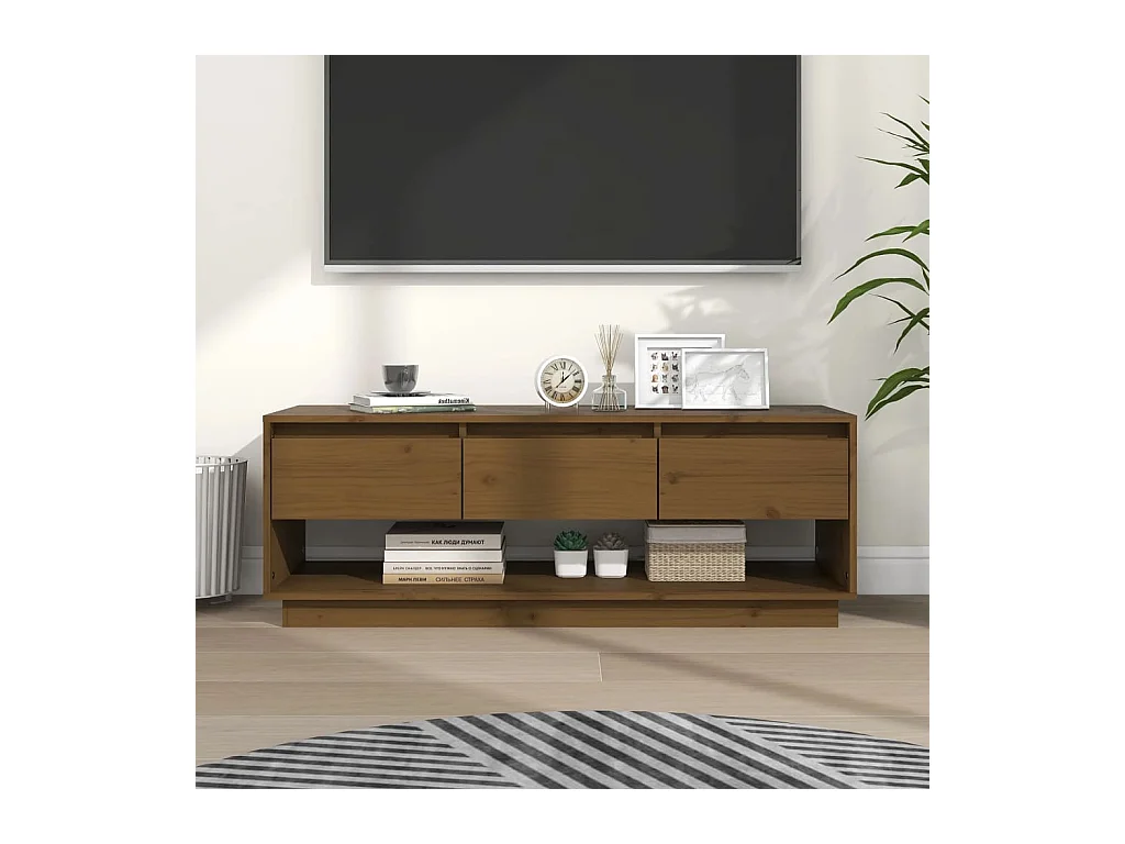 Mueble de TV | Mueble de salón madera maciza de pino marrón miel 110,5x34x40 cm