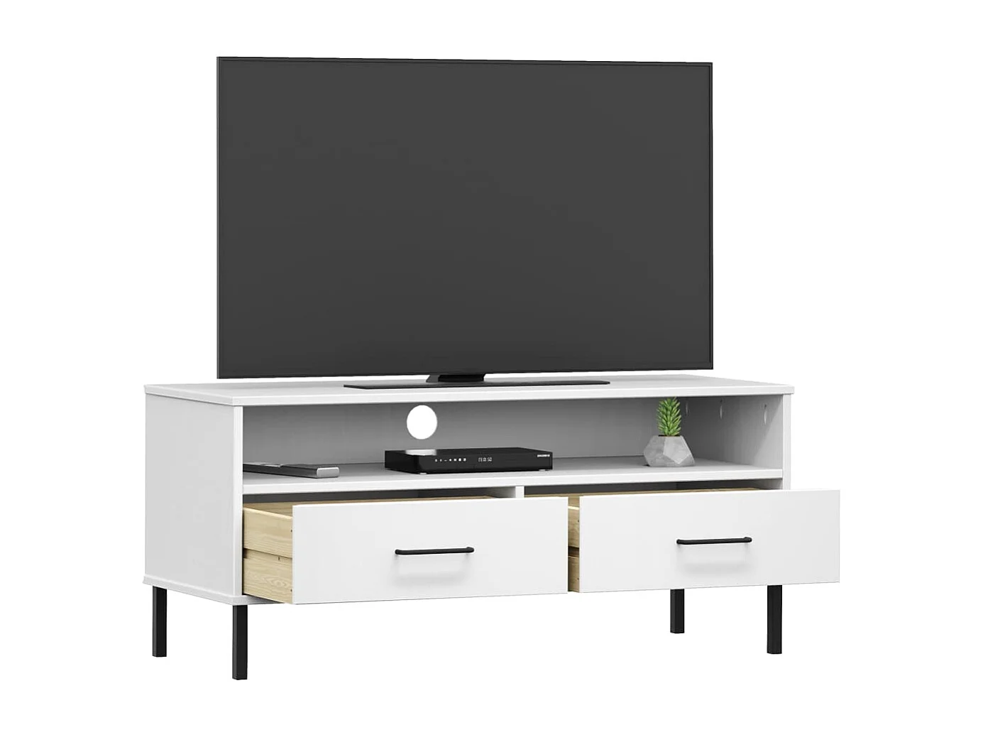 Mueble de TV | Mueble de salón con patas de metal OSLO madera maciza pino blanco