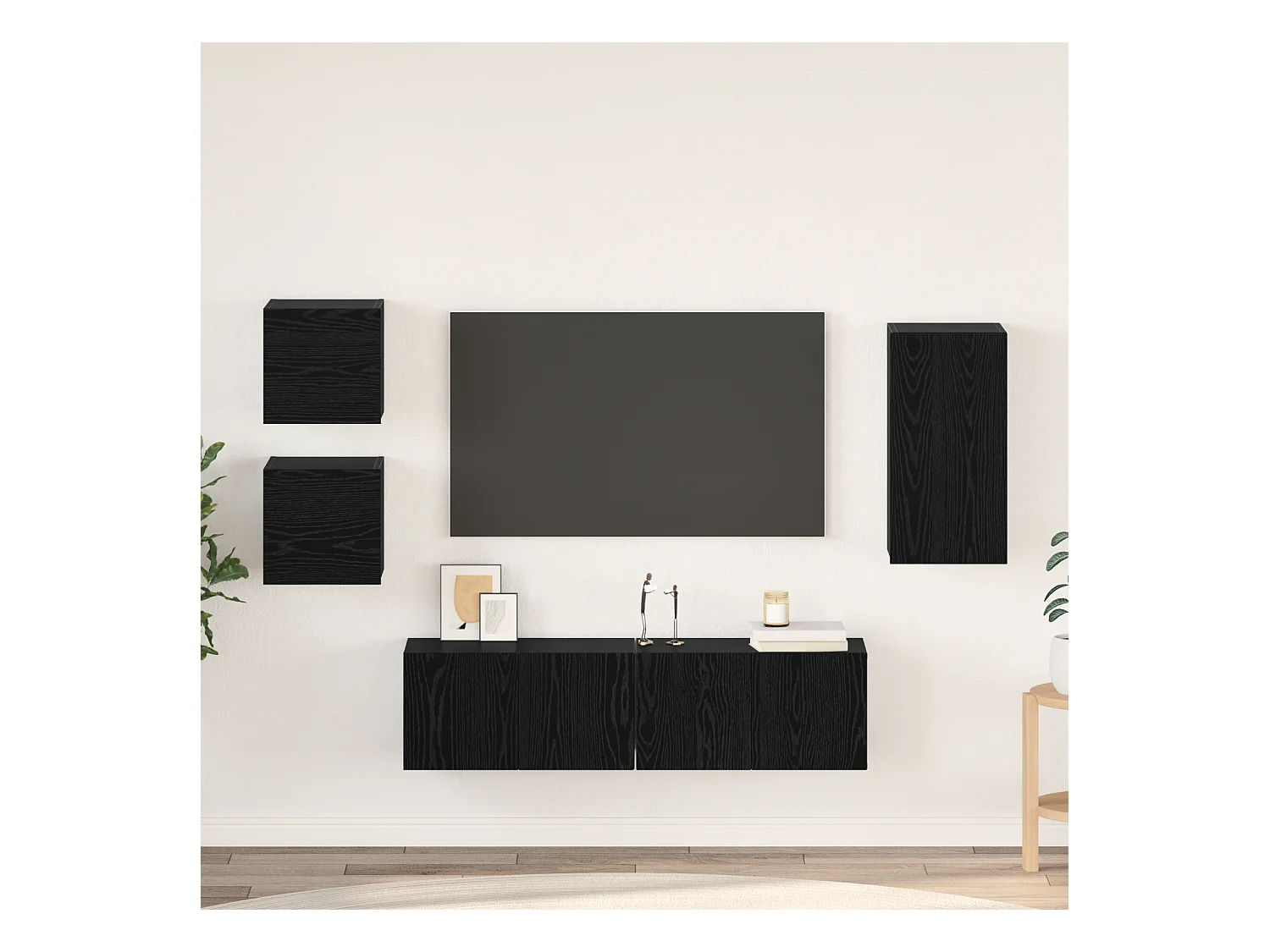 Tv-meubelset | Tv-Bank | TV-kast met plank Wandgemonteerd Anders met opslag met de deur 5 pcs Zwart eiken Bewerkt hout