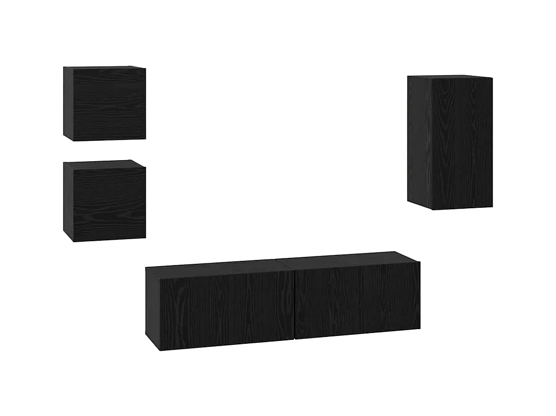 Tv-meubelset | Tv-Bank | TV-kast met plank Wandgemonteerd Anders met opslag met de deur 5 pcs Zwart eiken Bewerkt hout