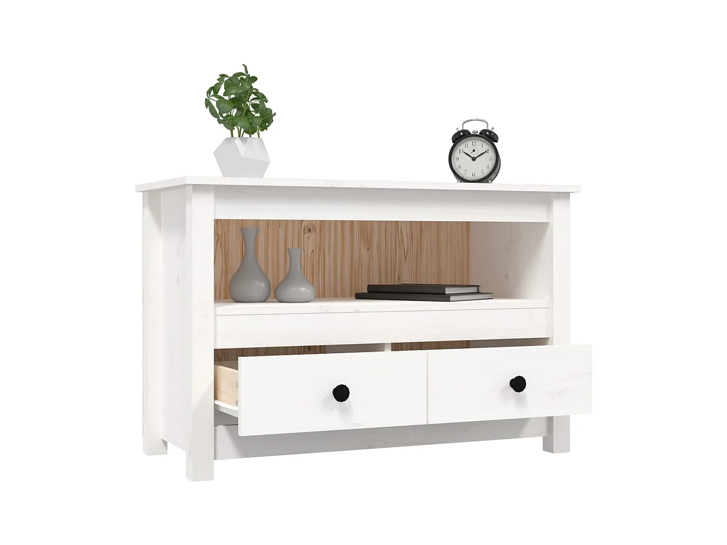 Mueble para TV  | Gabinete de TV |  Mueble de salón de madera maciza de pino blanco 79x35x52 cm