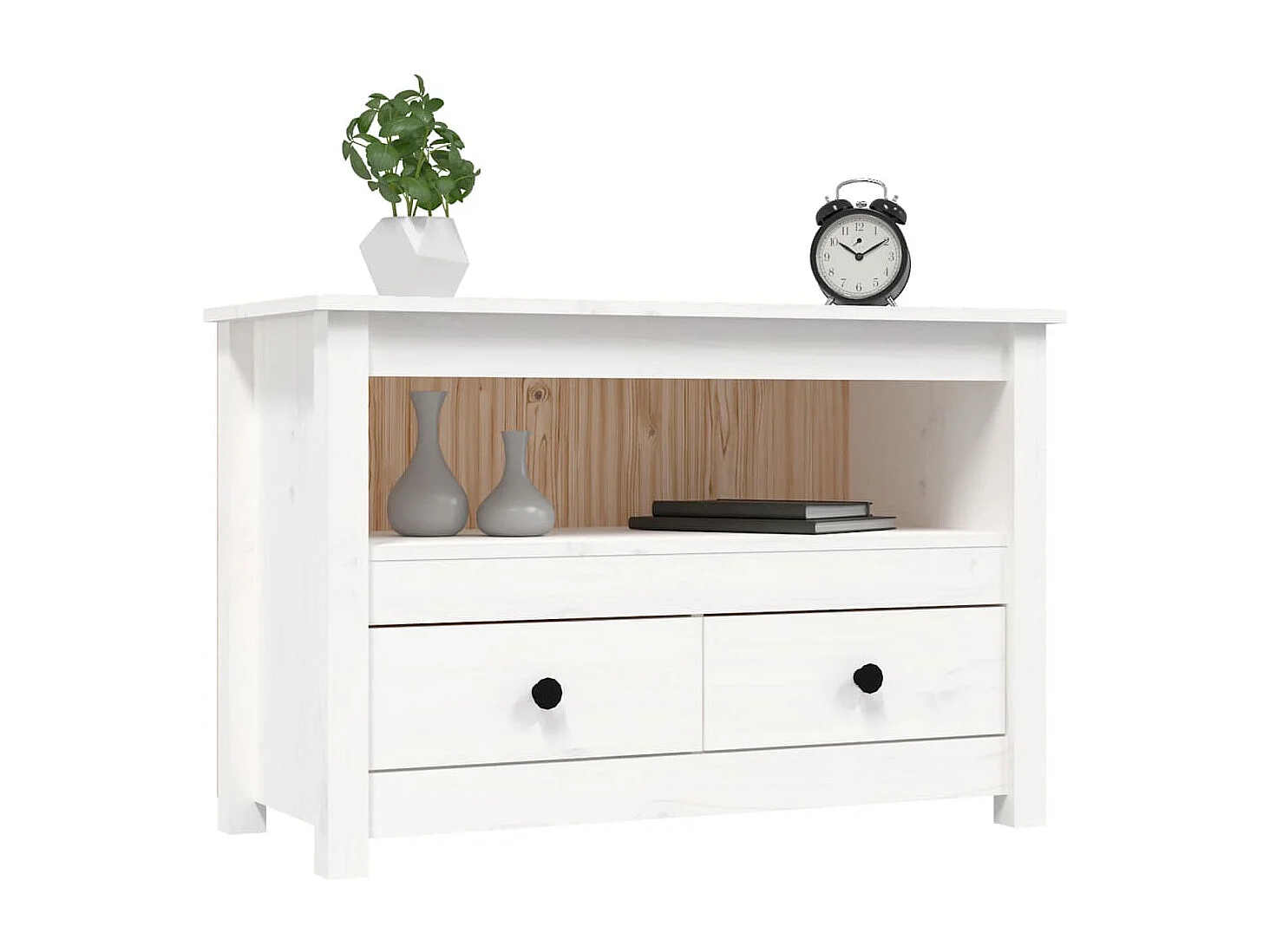 Meuble TV | Banc TV | Armoire TV Blanc 79x35x52 cm Bois de pin massif