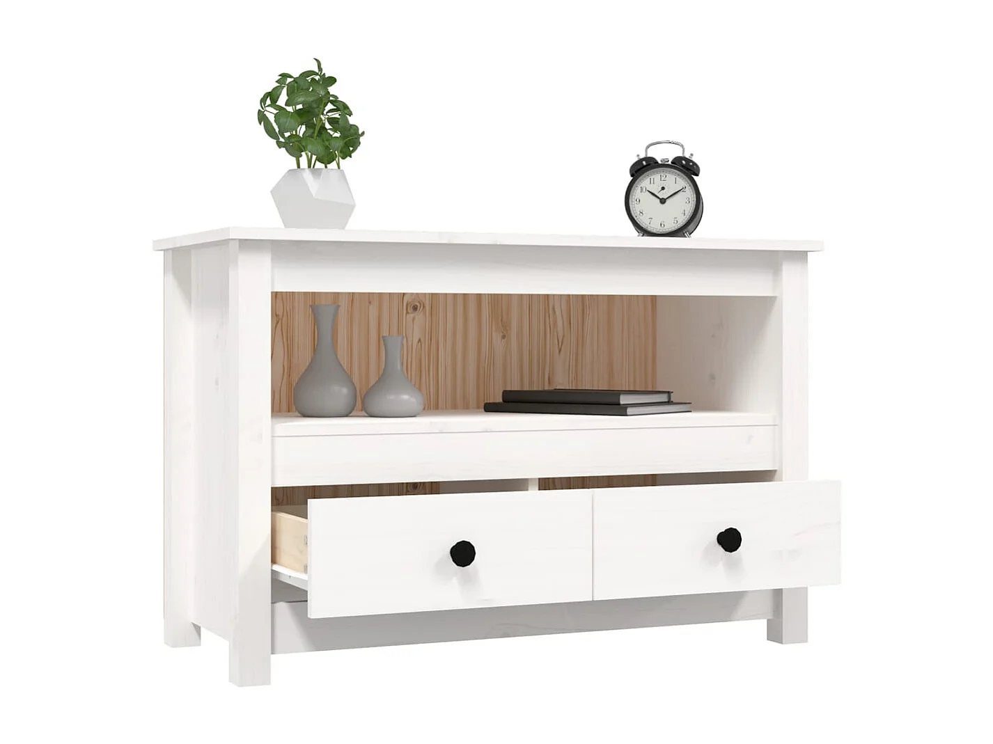 Meuble TV | Banc TV | Armoire TV Blanc 79x35x52 cm Bois de pin massif