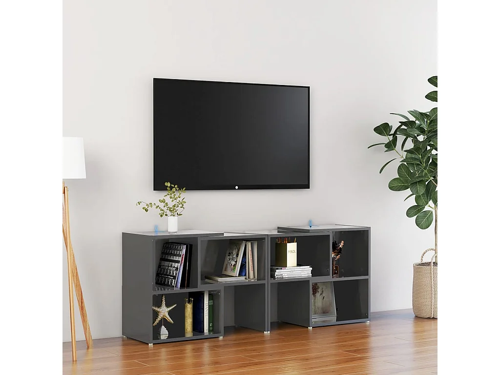 Meuble TV | Banc TV | Armoire TV Gris brillant 104x30x52 cm Bois d'ingénierie