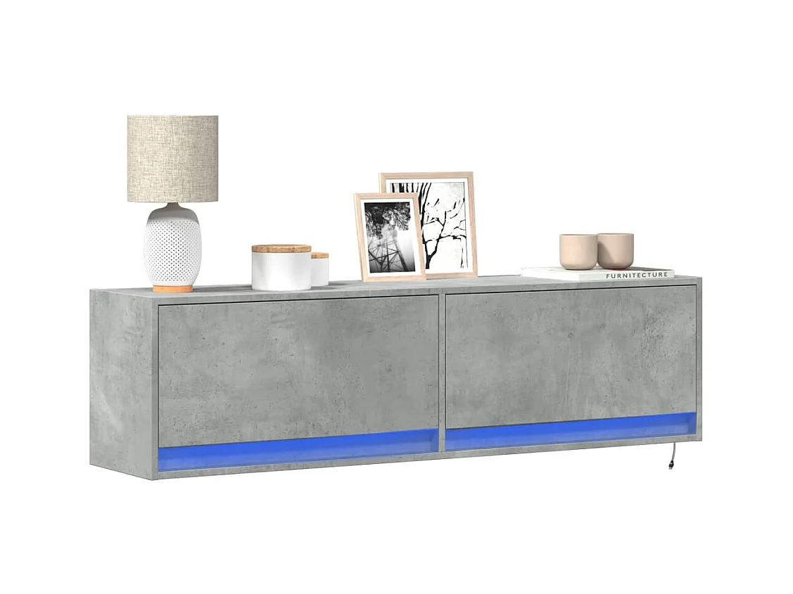 Mueble de pared TV | Gabinete de TV | Mueble de salón con luces LED gris hormigón 140x31x38 cm