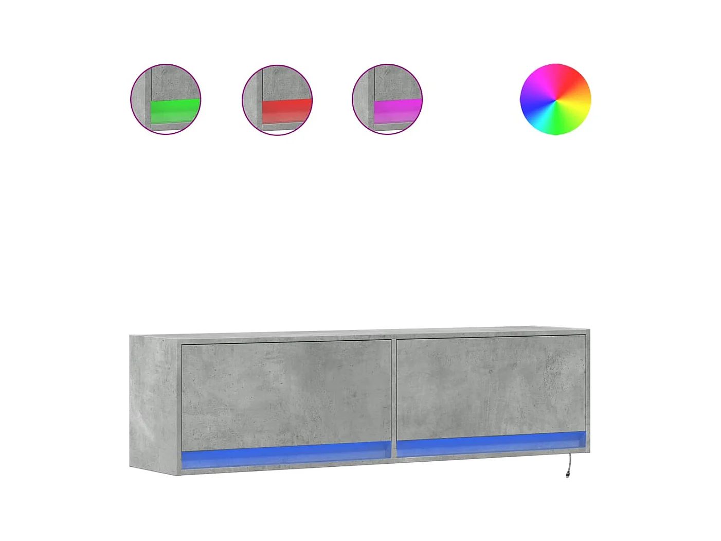 Mueble de pared TV | Gabinete de TV | Mueble de salón con luces LED gris hormigón 140x31x38 cm