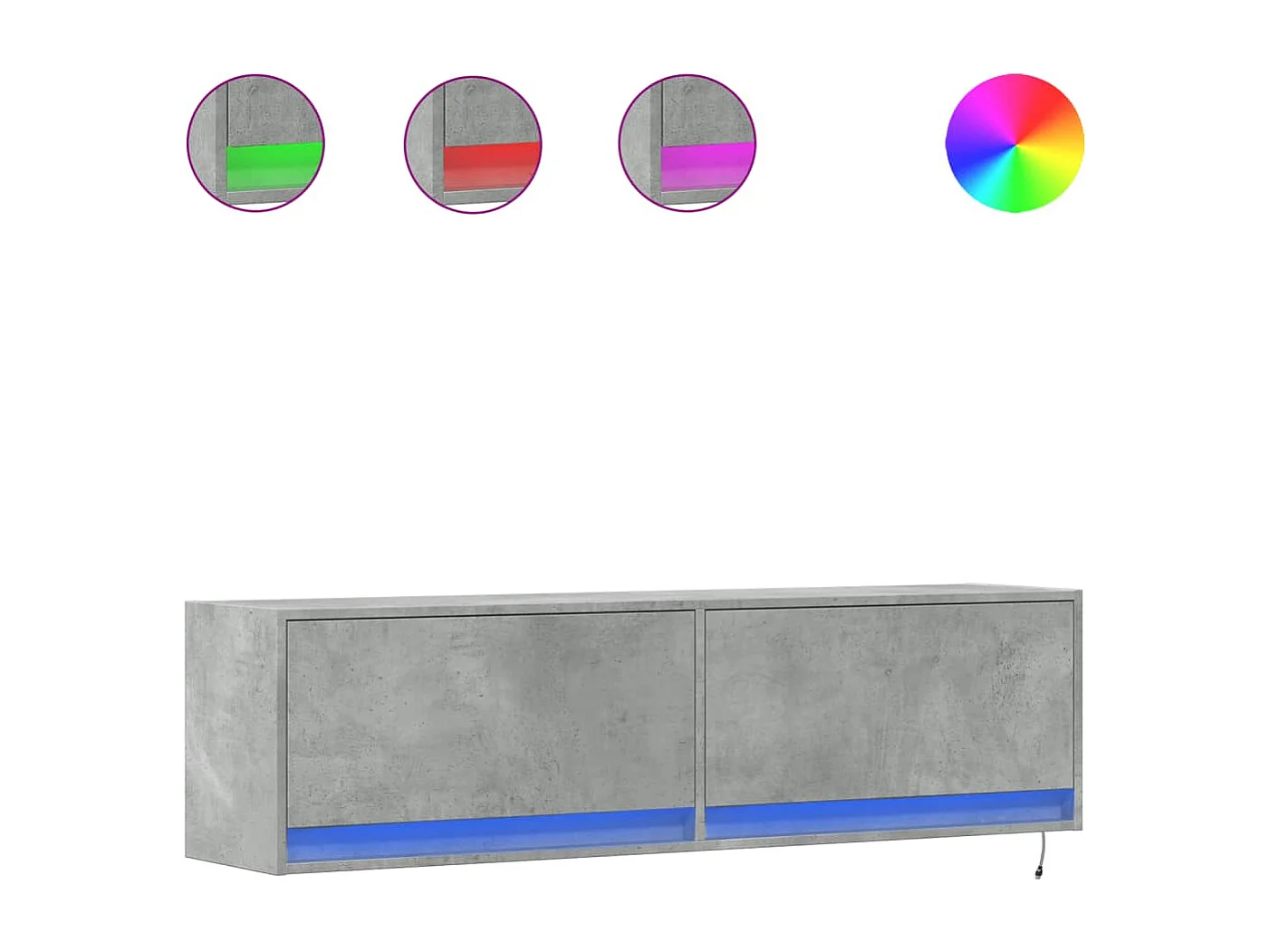 Meuble TV | Banc TV | Armoire TV mural avec lumières LED gris béton 140x31x38 cm