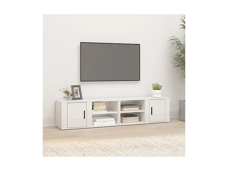 muebles para TV  | Gabinetes de TV |  Muebles de salón 2 uds madera blanco brillo 80x31,5x36 cm