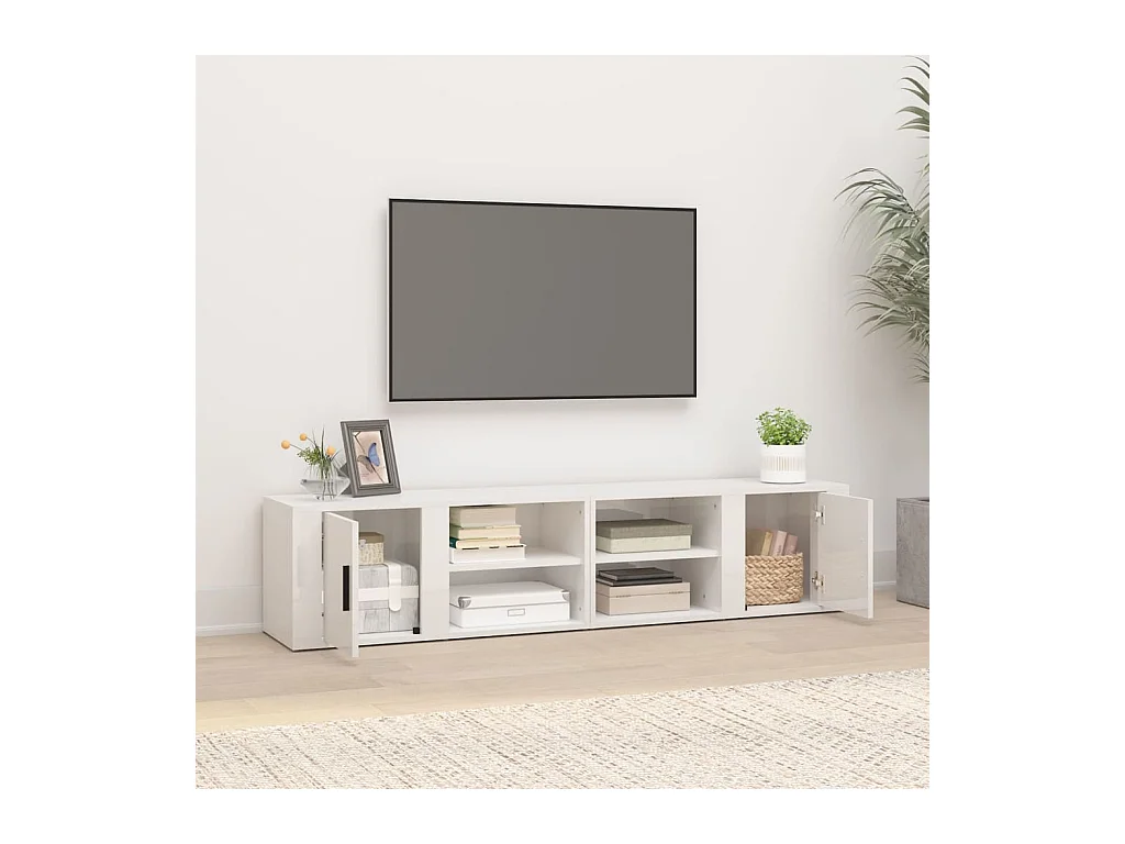 muebles para TV  | Gabinetes de TV |  Muebles de salón 2 uds madera blanco brillo 80x31,5x36 cm