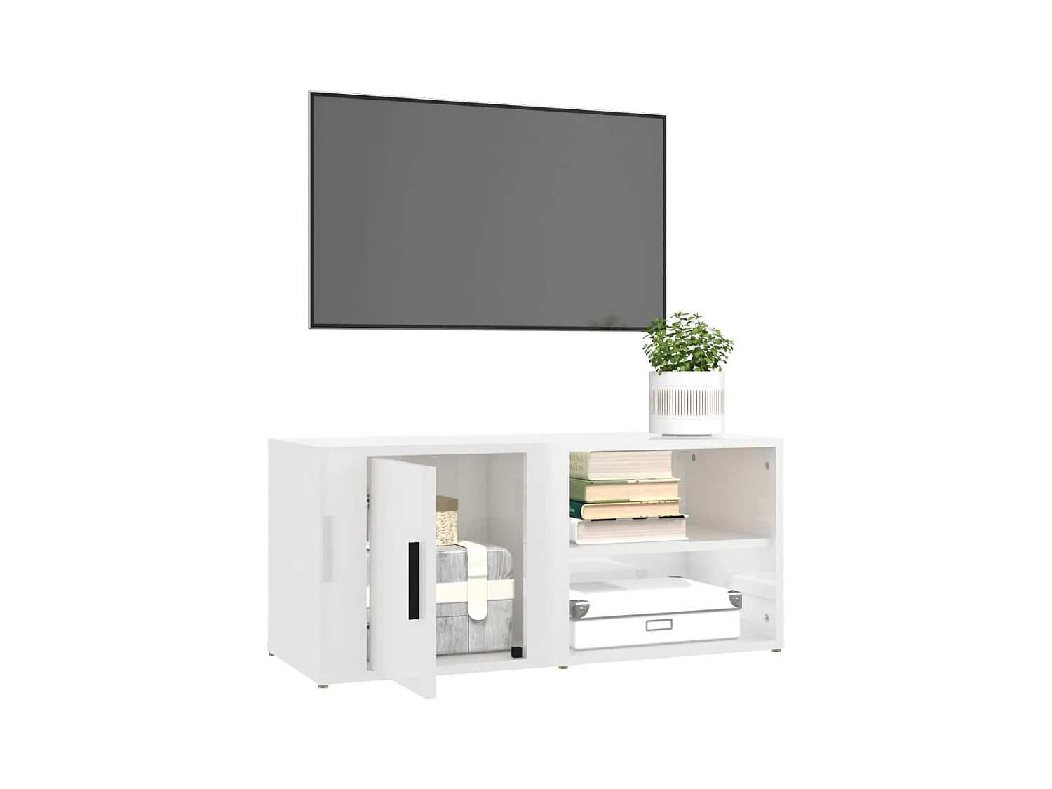 muebles para TV  | Gabinetes de TV |  Muebles de salón 2 uds madera blanco brillo 80x31,5x36 cm