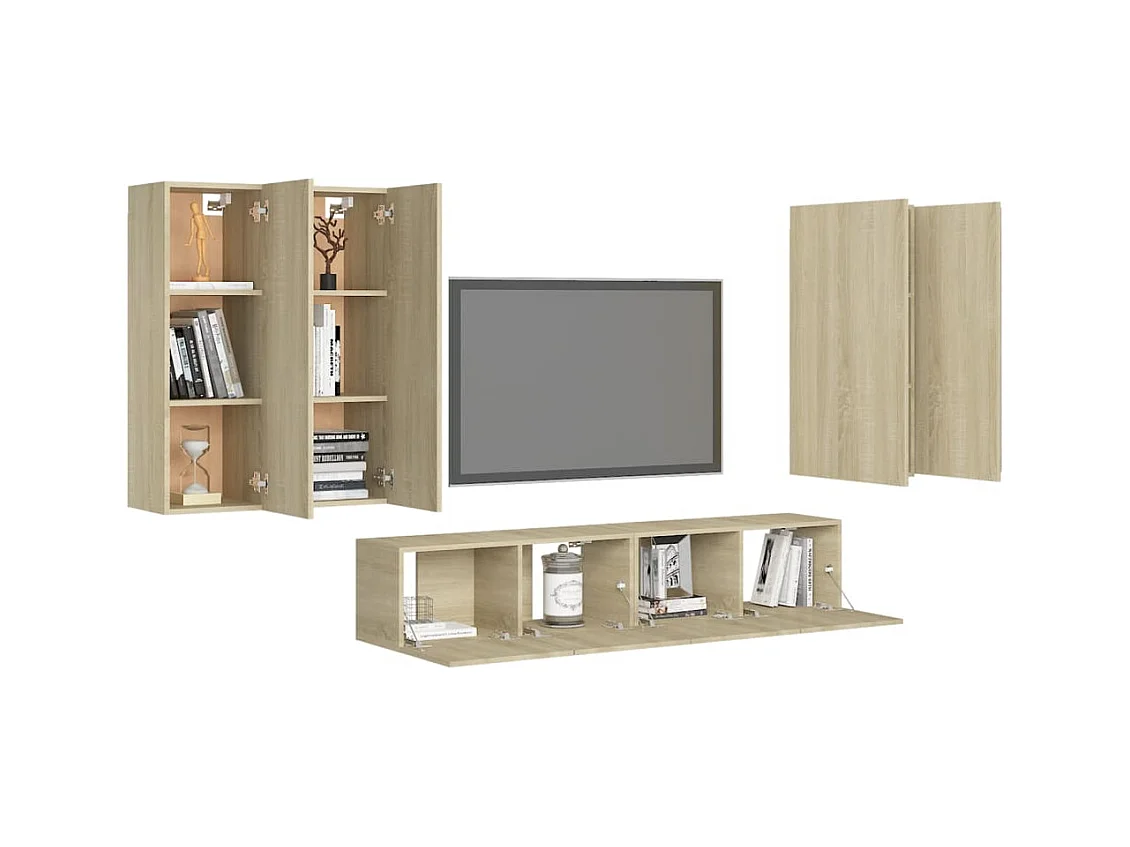 Set de muebles salón TV | Gabinetes de TV |  Muebles de salón 6 pzas madera ingeniería roble Sonoma