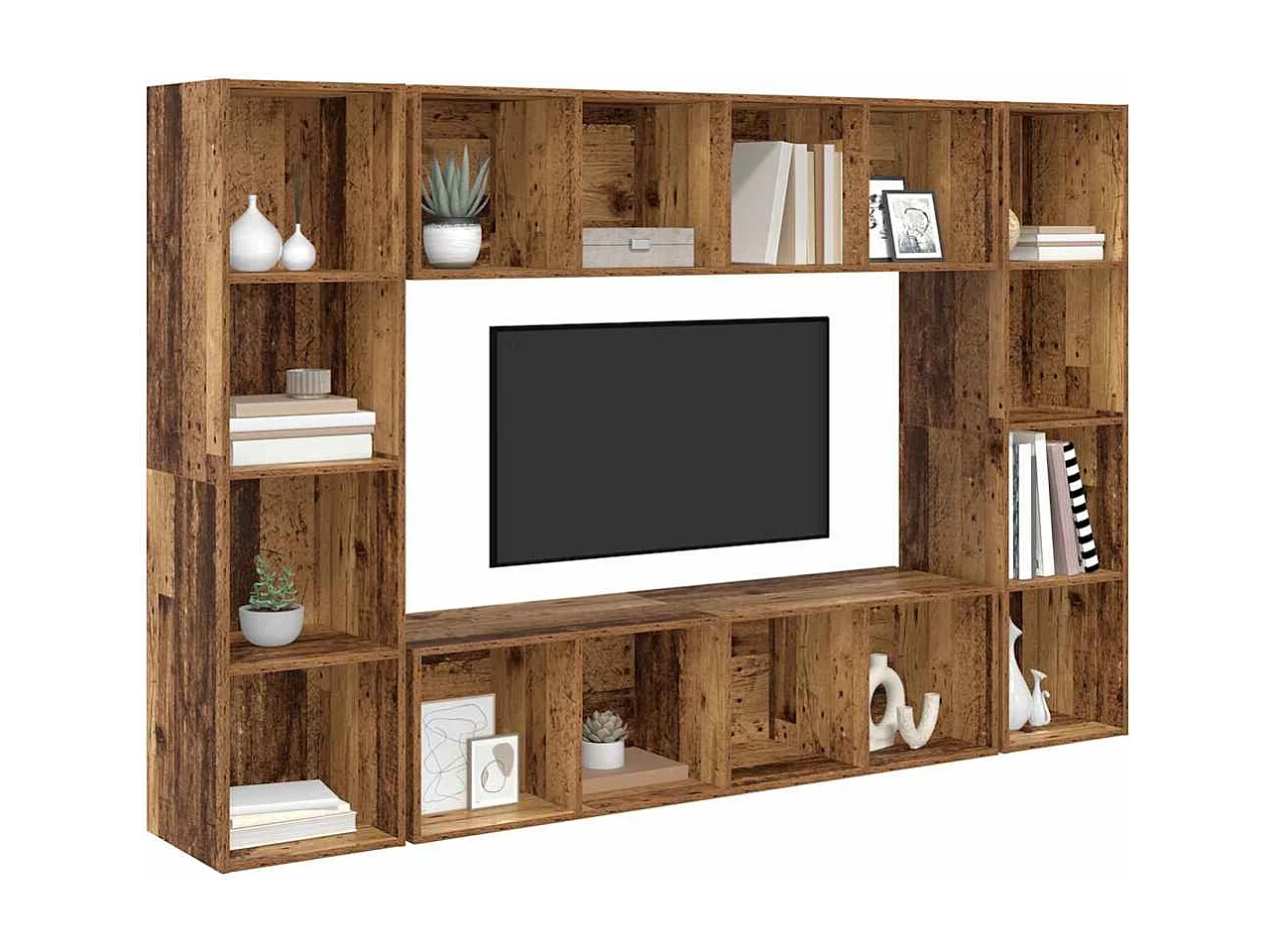 Tv-meubelset | Tv-Bank | TV-kast 4 pcs Bruin 37 x 37 x 142.5 cm Bewerkt hout