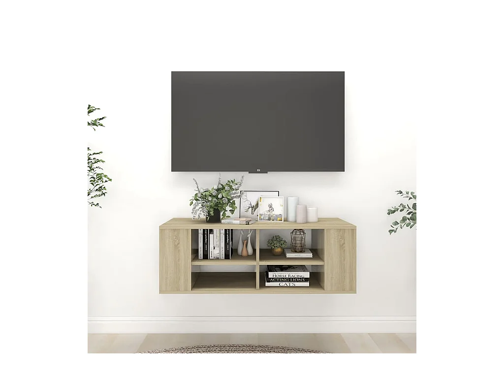 Meuble TV | Banc TV | Armoire TV mural Chêne sonoma 102x35x35 cm Bois d’ingénierie