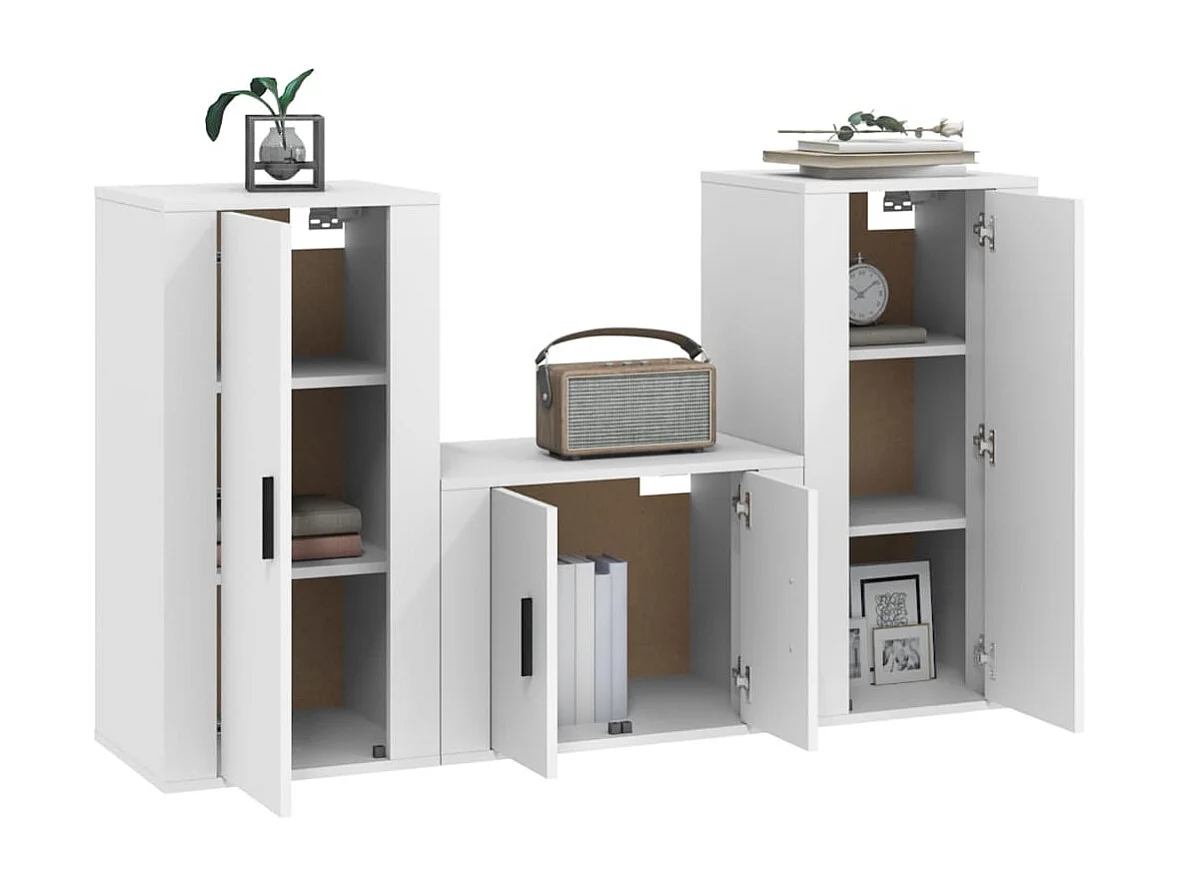 Set de muebles de TV | Gabinetes de TV |  Muebles de salón 3 piezas madera contrachapada blanco