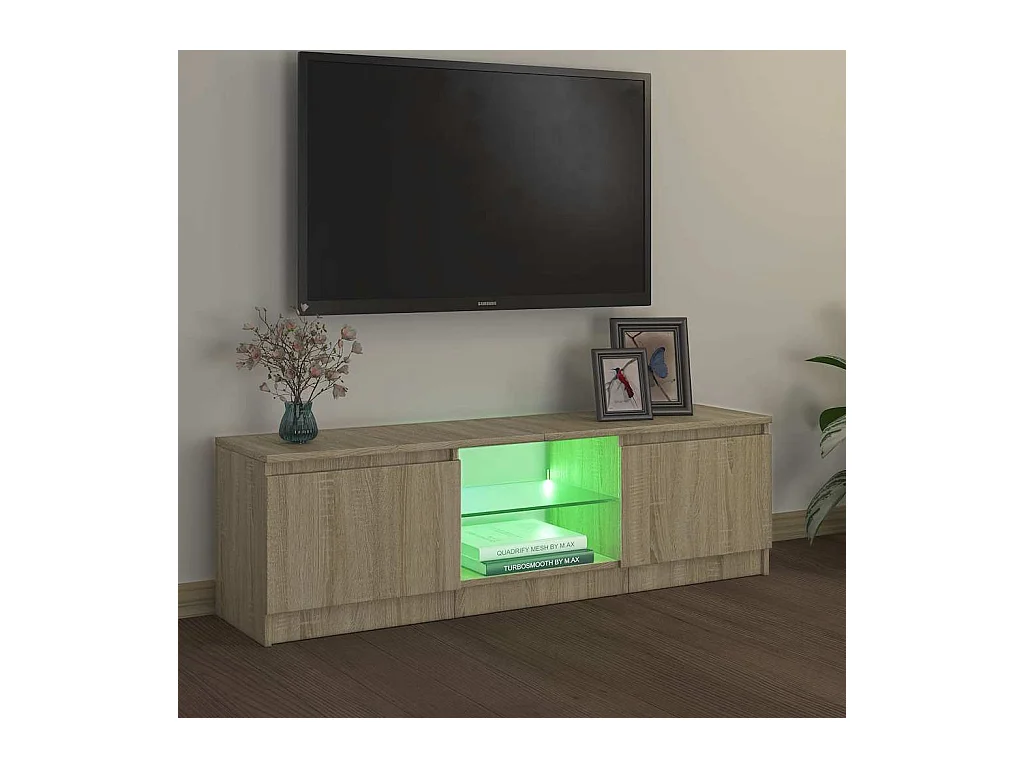 Armario TV | Mueble TV | Mueble de salón con luces LED roble Sonoma 120x30x36 cm