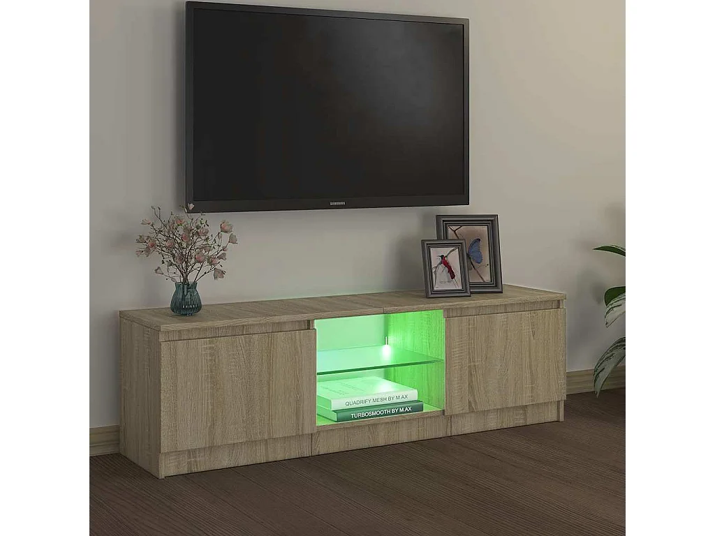 Armario TV | Mueble TV | Mueble de salón con luces LED roble Sonoma 120x30x36 cm