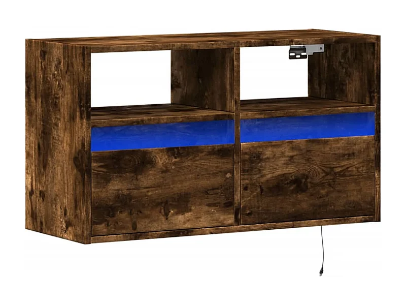 Meuble TV | Banc TV | Armoire TV mural avec lumières LED chêne fumé 80x31x45 cm