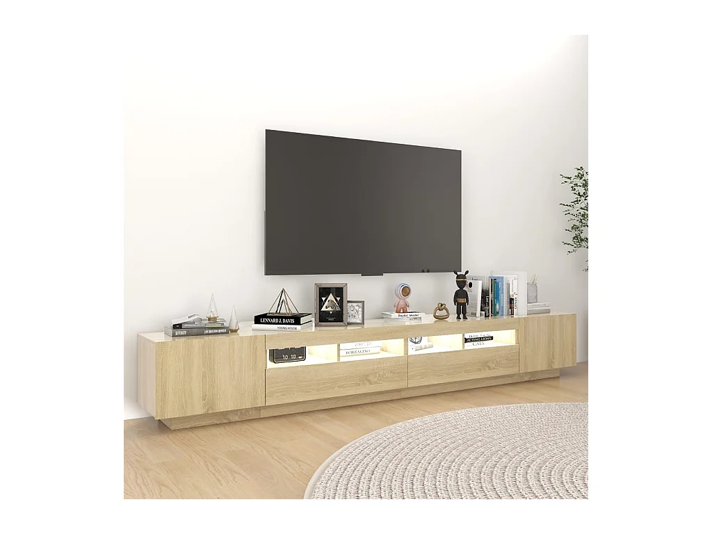 Armario TV | Mueble TV | Mueble de salón con luces LED color roble Sonoma 260x35x40 cm