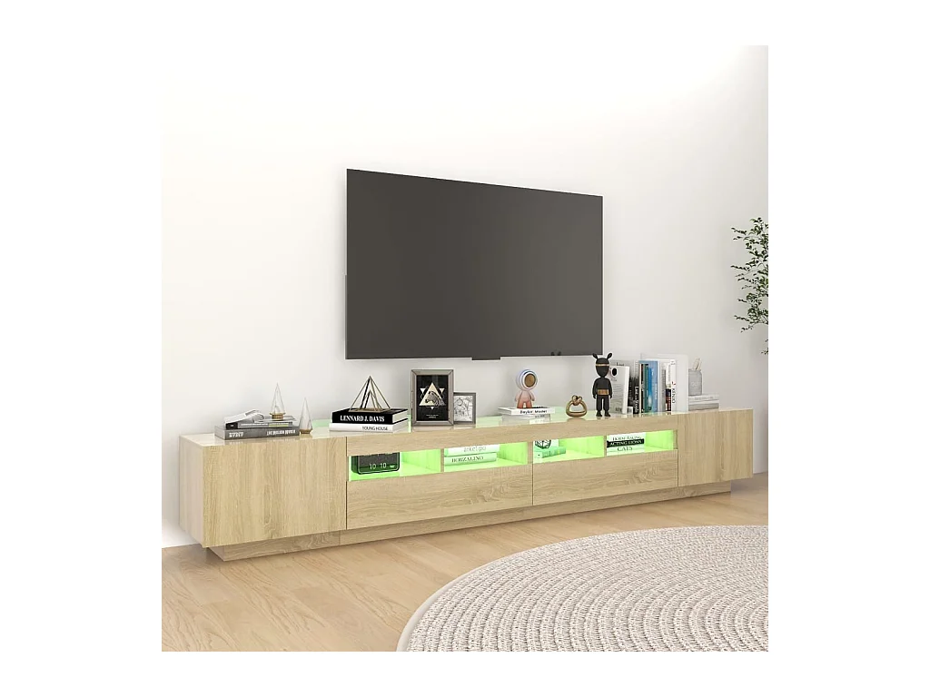 Armario TV | Mueble TV | Mueble de salón con luces LED color roble Sonoma 260x35x40 cm