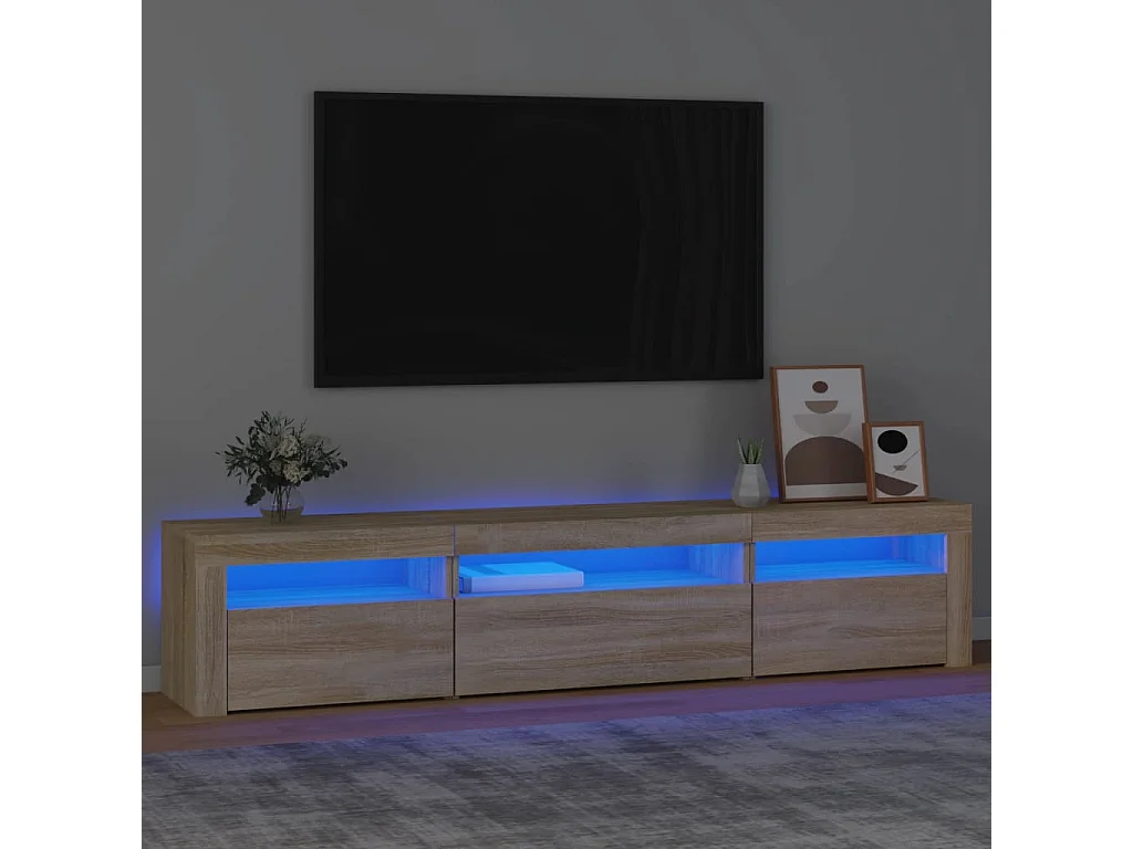 Meuble TV | Banc TV | Armoire TV avec lumières LED Chêne sonoma 195x35x40 cm