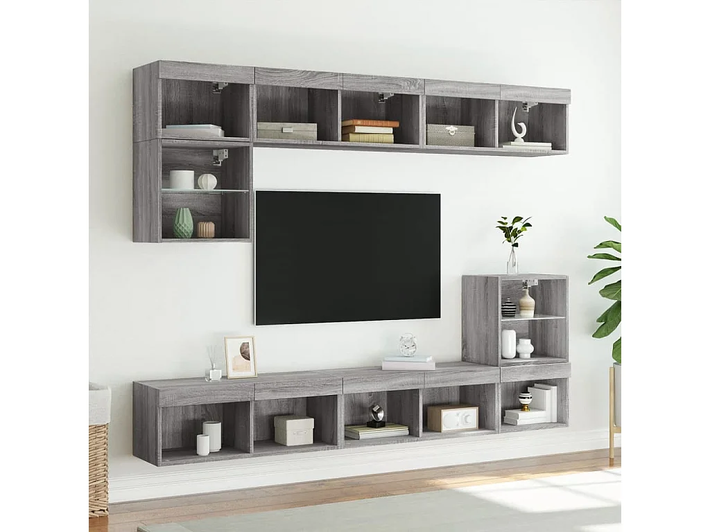Mueble para TV  | Gabinete de TV |  Mueble de salón con luces LED gris Sonoma 80x30x30 cm