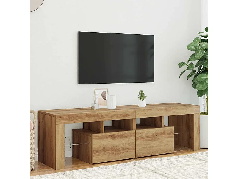 Mueble de TV | Mueble de salón luces LED madera roble artisan 140x36,5x40 cm