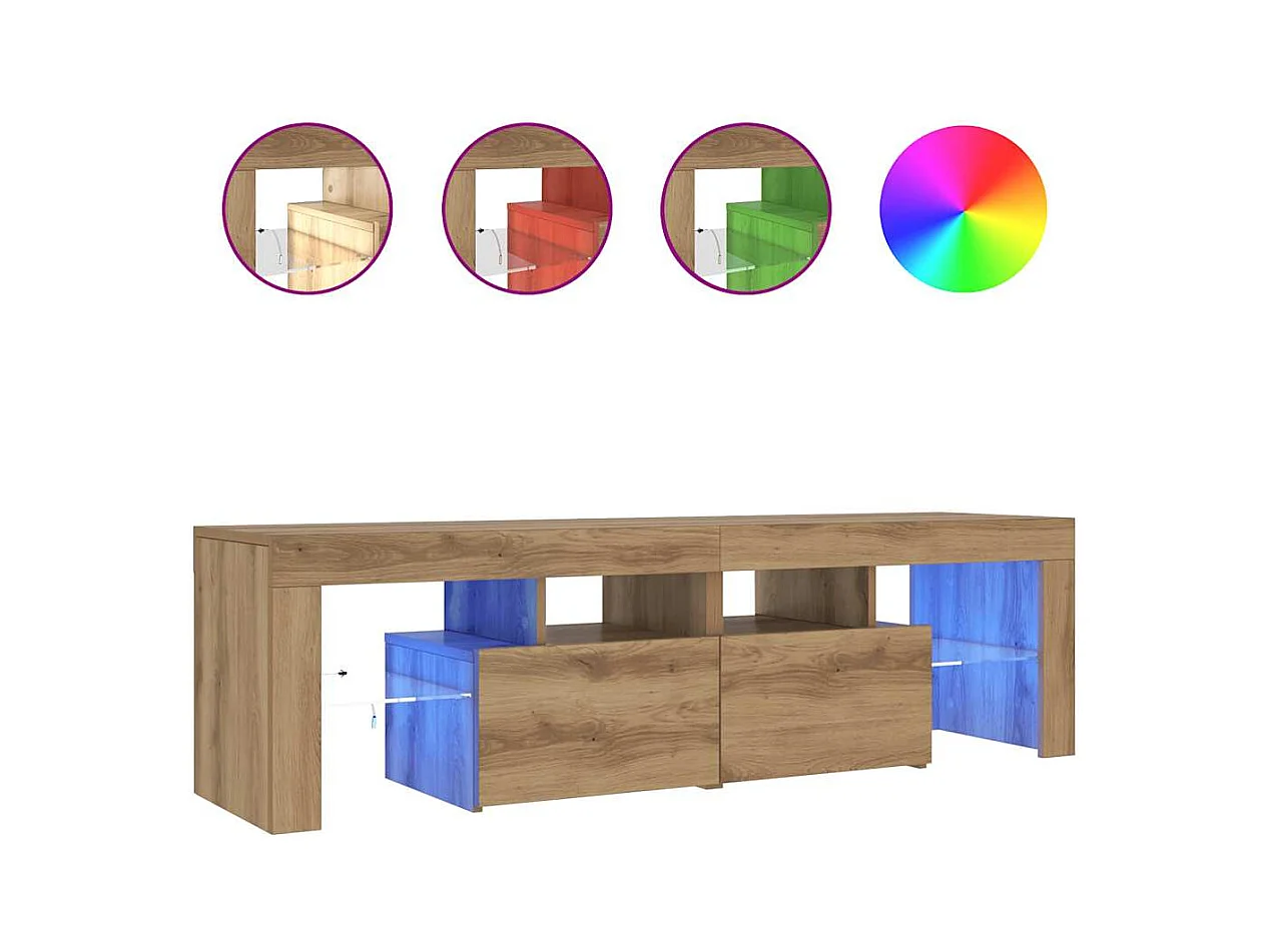 Mueble de TV | Mueble de salón luces LED madera roble artisan 140x36,5x40 cm