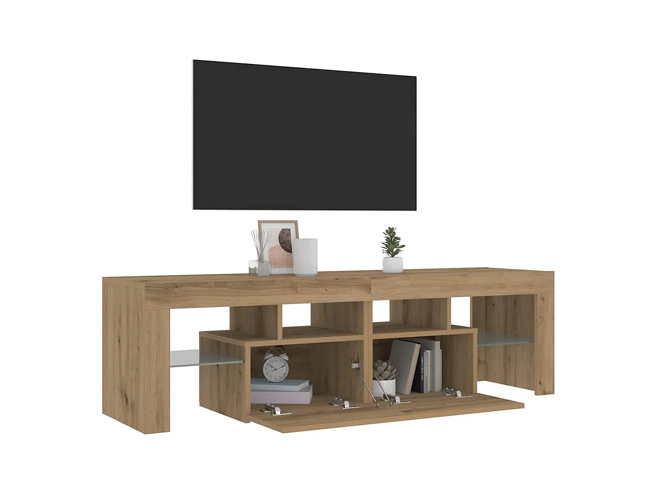 Mueble de TV | Mueble de salón luces LED madera roble artisan 140x36,5x40 cm