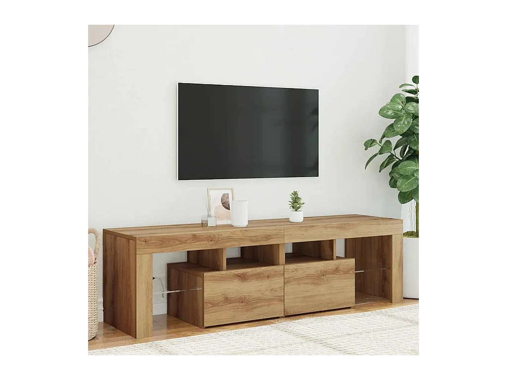 Tv-meubel | Tv-Bank | TV-kastmet LED 140x36,5x40 cm bewerkt hout artisanaal eiken