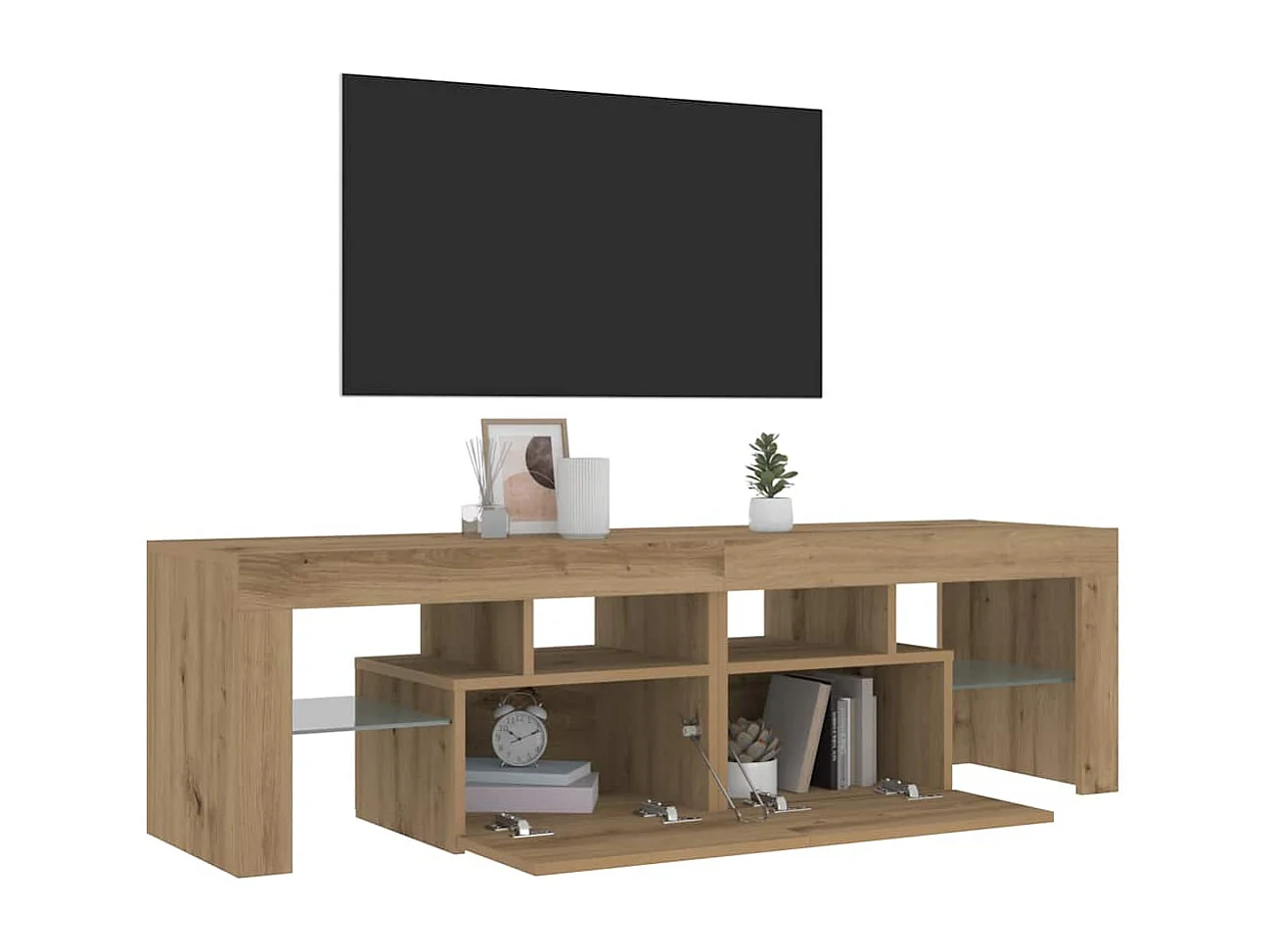 Meuble TV | Banc TV | Armoire TV avec lumières LED chêne artisanal bois d'ingénierie