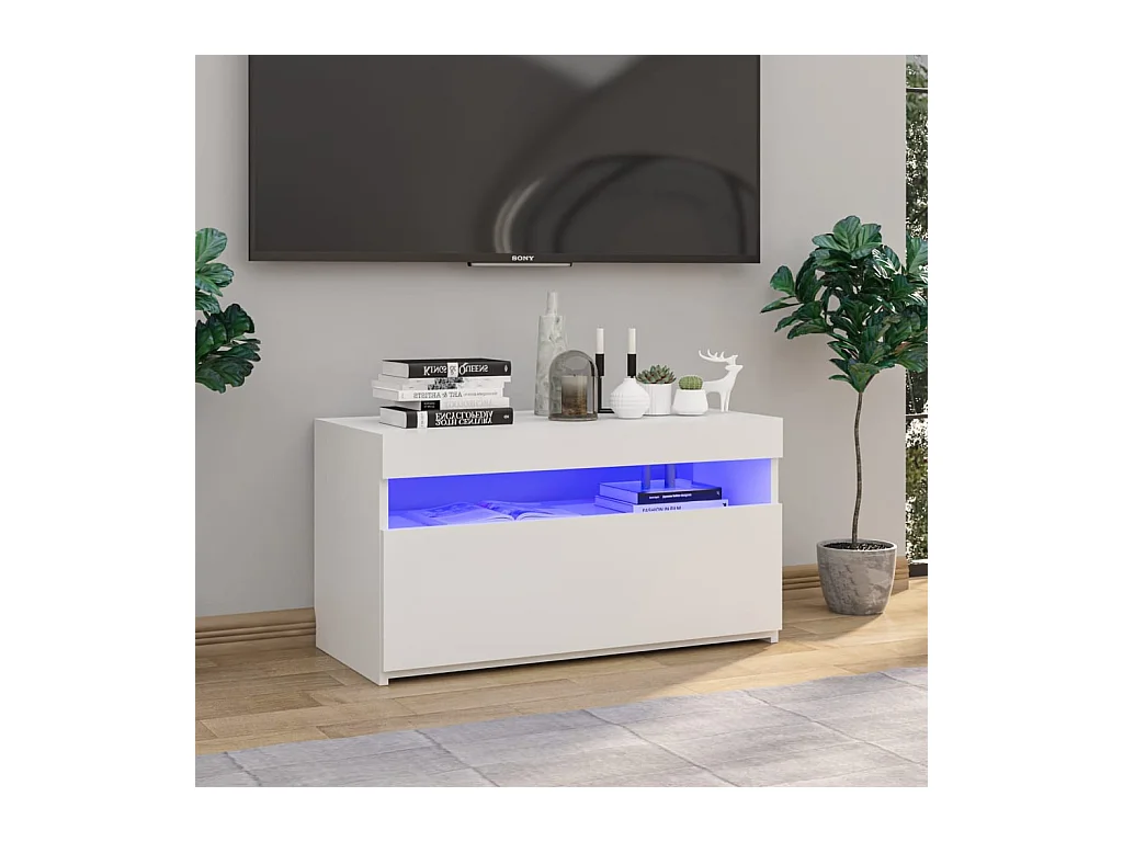 Mueble de TV | Mueble de salón con luces LED blanco brillante 75x35x40 cm