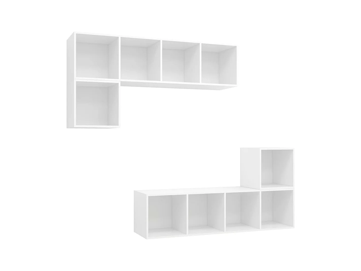 4-delige Tv-meubelset | Tv-Bank | TV-kast bewerkt hout wit