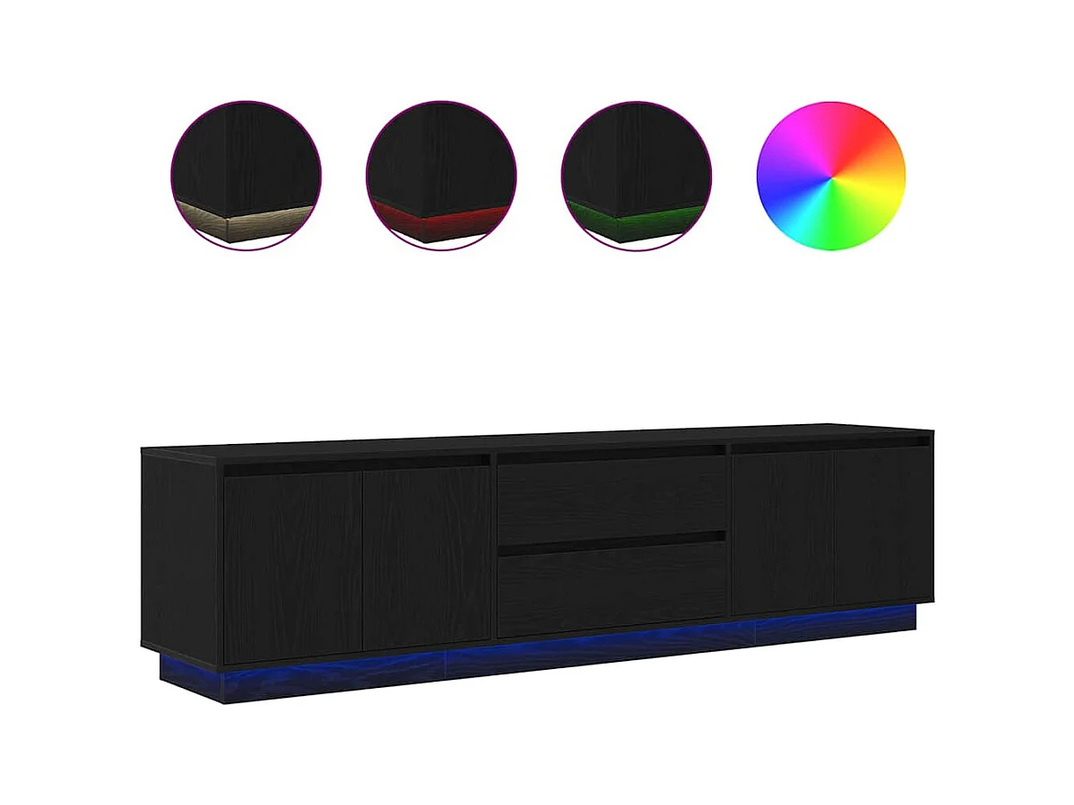 Meuble TV | Banc TV | Armoire TV avec lumières LED chêne noir 193,5x41x50 cm