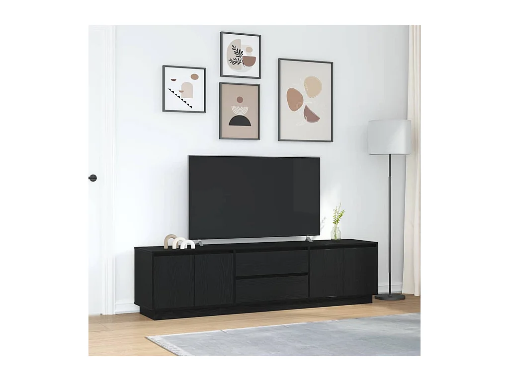Meuble TV | Banc TV | Armoire TV avec lumières LED chêne noir 193,5x41x50 cm