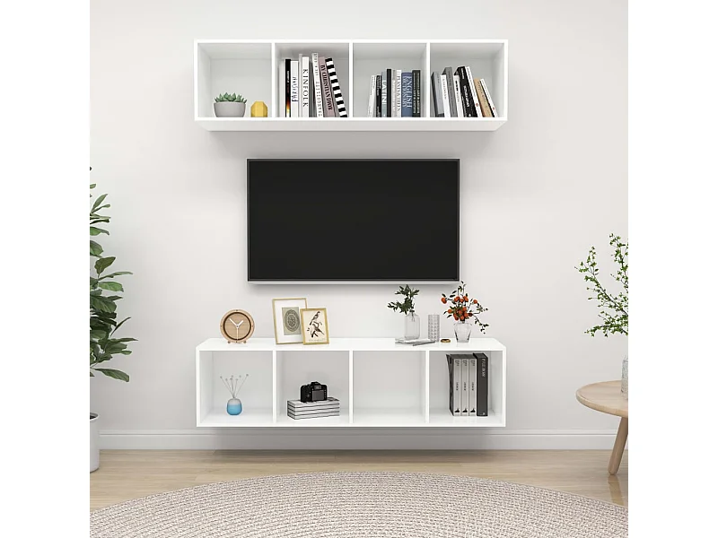 Muebles de salón | Gabinetes de TV |  Muebles de TV de pared 2 uds madera ingeniería blanco
