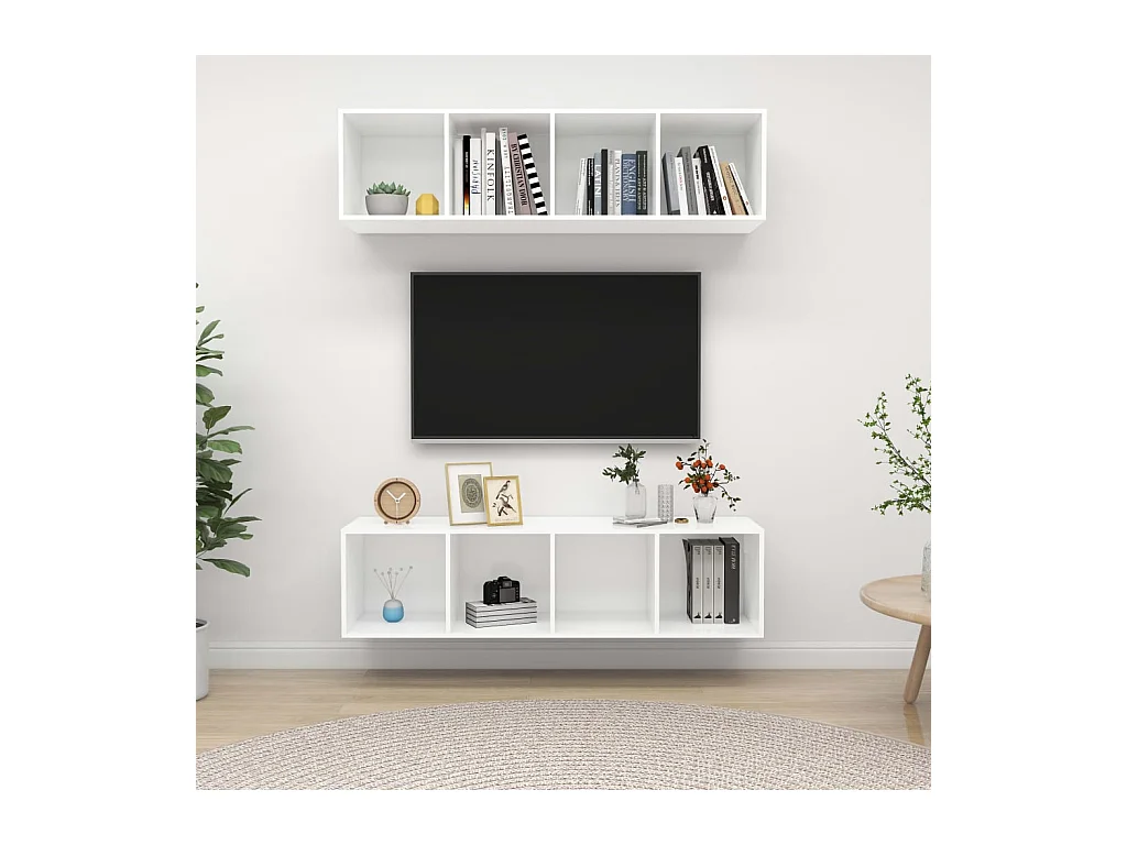 Muebles de salón | Gabinetes de TV |  Muebles de TV de pared 2 uds madera ingeniería blanco