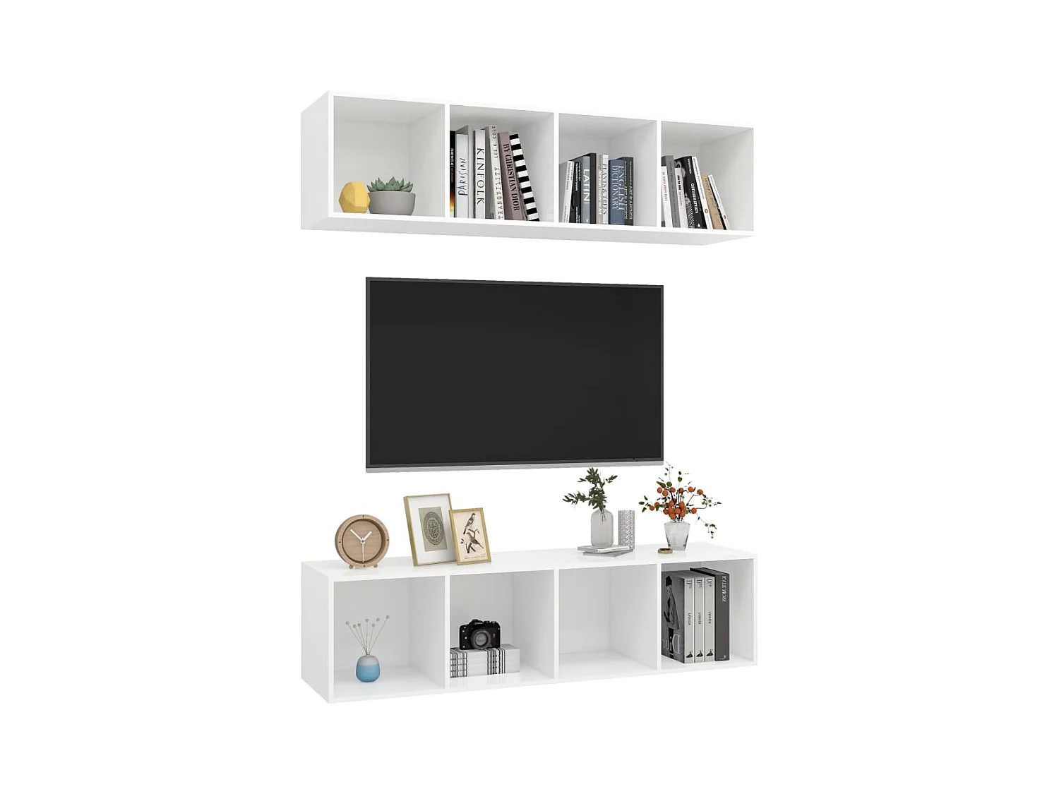 Muebles de salón | Gabinetes de TV |  Muebles de TV de pared 2 uds madera ingeniería blanco