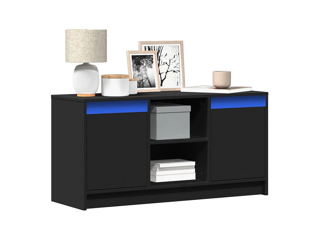 Mueble de TV | Mueble de salón con LED madera de ingeniería negro 100x34x50 cm