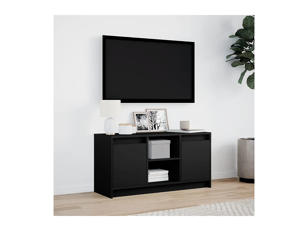 Mueble de TV | Mueble de salón con LED madera de ingeniería negro 100x34x50 cm