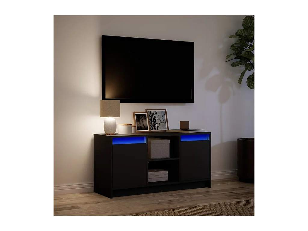 Mueble de TV | Mueble de salón con LED madera de ingeniería negro 100x34x50 cm